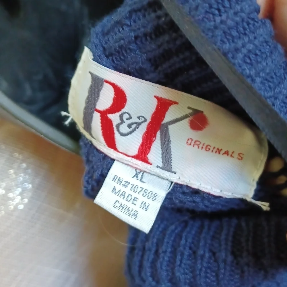 kids R&K short sleeve crocheted cardigan, Navy, NWT,  XL